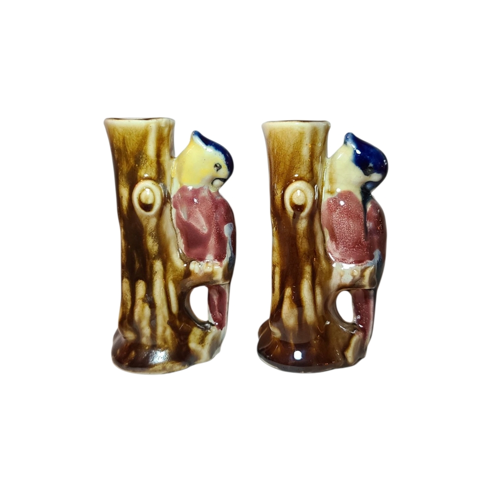 Ceramic Parrot Vase Pair